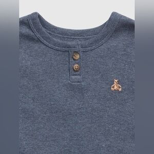 Gap 100% Cotton Heather Blue Kids Henley Shirt with Bear Embroidery